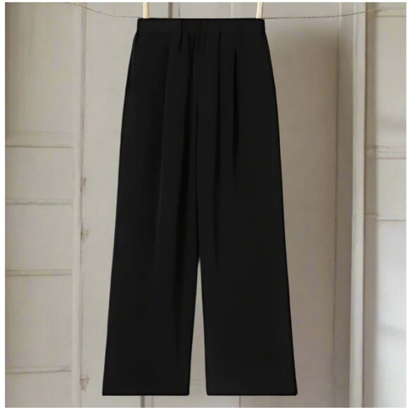 Eileen Fisher Silk Double Crepe Wide Leg Pants 2X Plus Black Pull-On - Picture 1 of 8